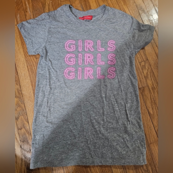 NEW Girls Girls Girls size Small women's short sleeve gray t-shirt with pink - Picture 2 of 4